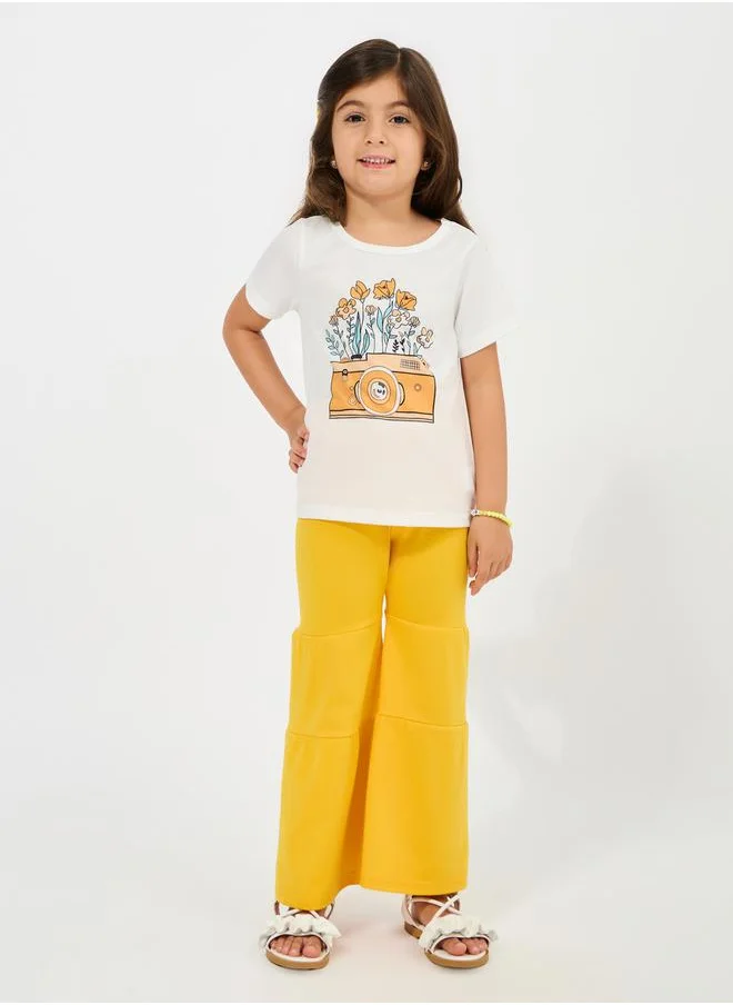 Styli Graphic Print T-Shirt and Flare Leg Pants Set