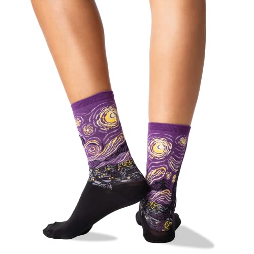 Hot Sox Womens Fun Famous Artist Paintings Crew Socks - 1 Pair Pack Cool & Gifts Hosiery, Starry Night (Purple), 4-10 US - Image 4