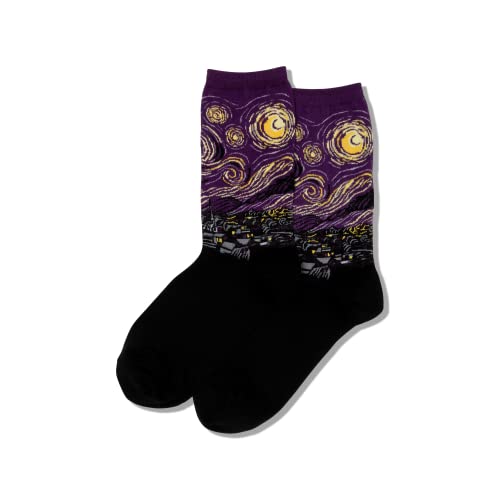 Hot Sox Womens Fun Famous Artist Paintings Crew Socks - 1 Pair Pack Cool & Gifts Hosiery, Starry Night (Purple), 4-10 US - Image 2