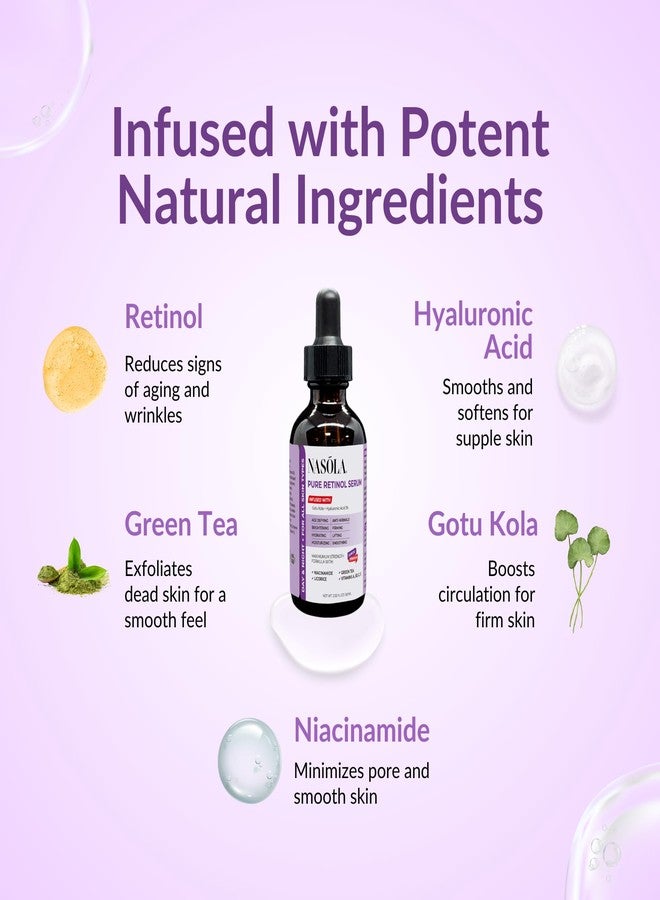 Nasola Pure Firming Retinol Serum with Hydrating Hyaluronic Acid & Gotu Kola for Wrinkles and Dark Spots, Renew and Reset Nighttime Facial Serum for a smoother, more radiant complexion, 2.02 Fl Oz - Image 3