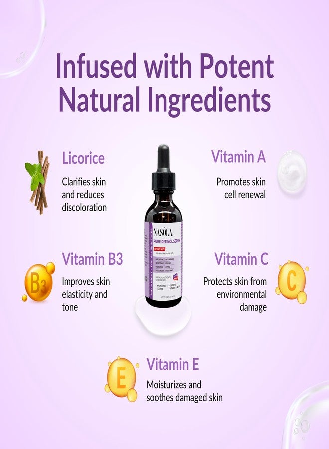 Nasola Pure Firming Retinol Serum with Hydrating Hyaluronic Acid & Gotu Kola for Wrinkles and Dark Spots, Renew and Reset Nighttime Facial Serum for a smoother, more radiant complexion, 2.02 Fl Oz - Image 4