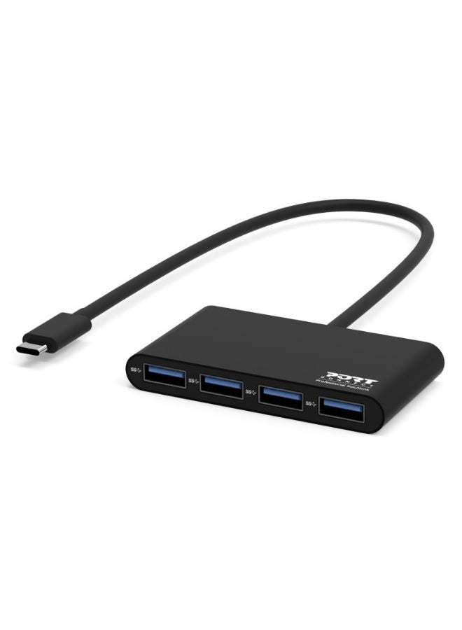 Port Designs USB Type-C Hub with 4x USB 3.0 Ports, 5 Gbps Transfer Speed, 30cm Cable, Plug & Play Compact Adapter 900123 - Image 1