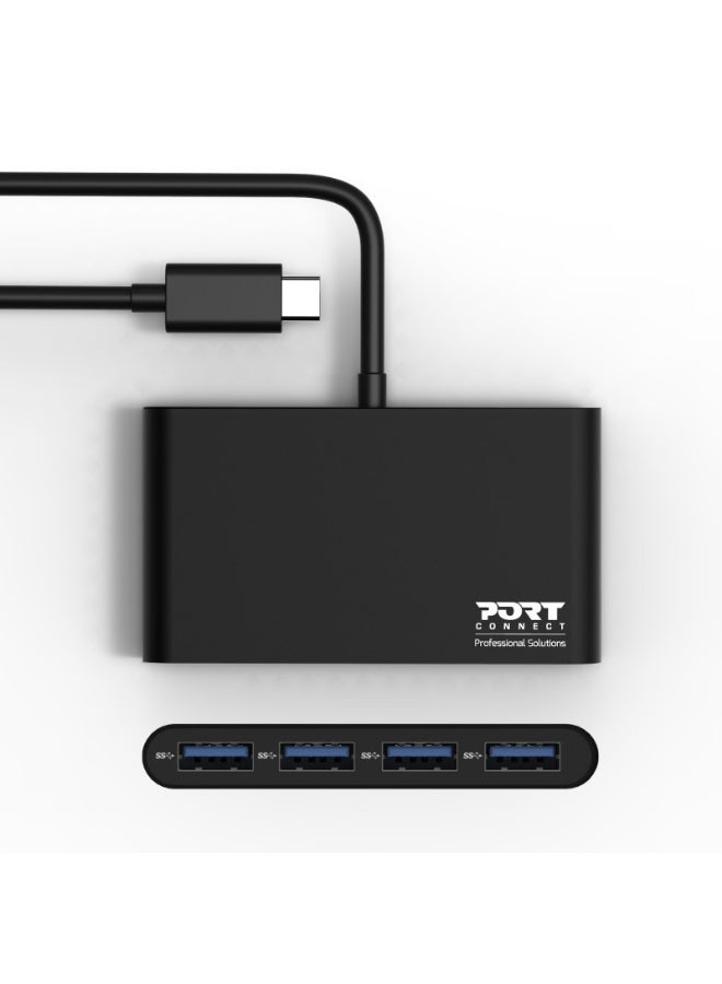 Port Designs USB Type-C Hub with 4x USB 3.0 Ports, 5 Gbps Transfer Speed, 30cm Cable, Plug & Play Compact Adapter 900123 - Image 4