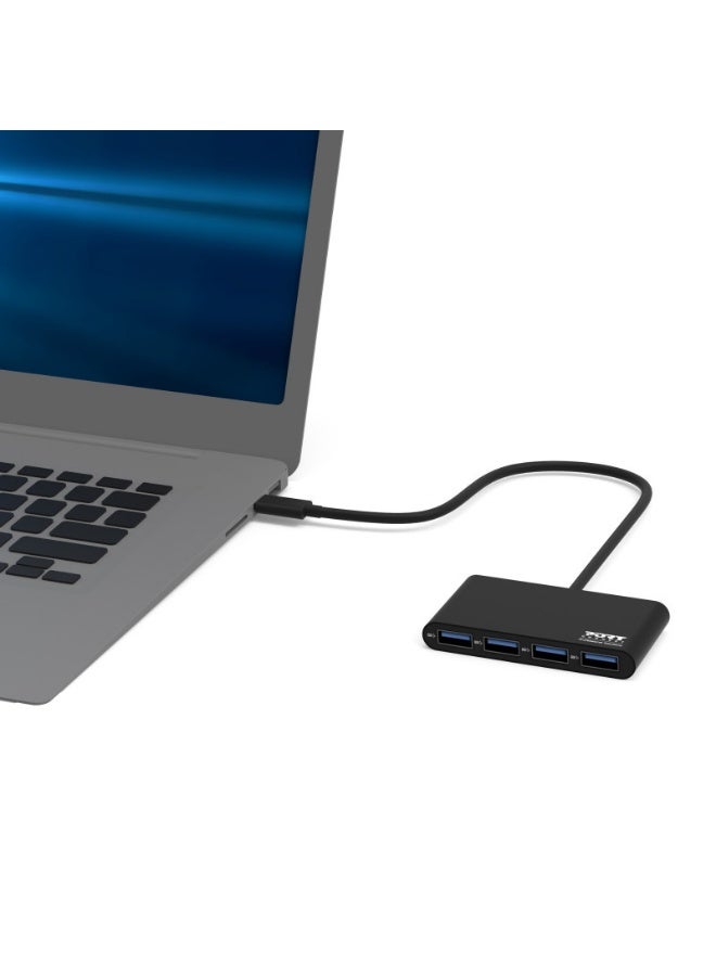 Port Designs USB Type-C Hub with 4x USB 3.0 Ports, 5 Gbps Transfer Speed, 30cm Cable, Plug & Play Compact Adapter 900123 - Image 3