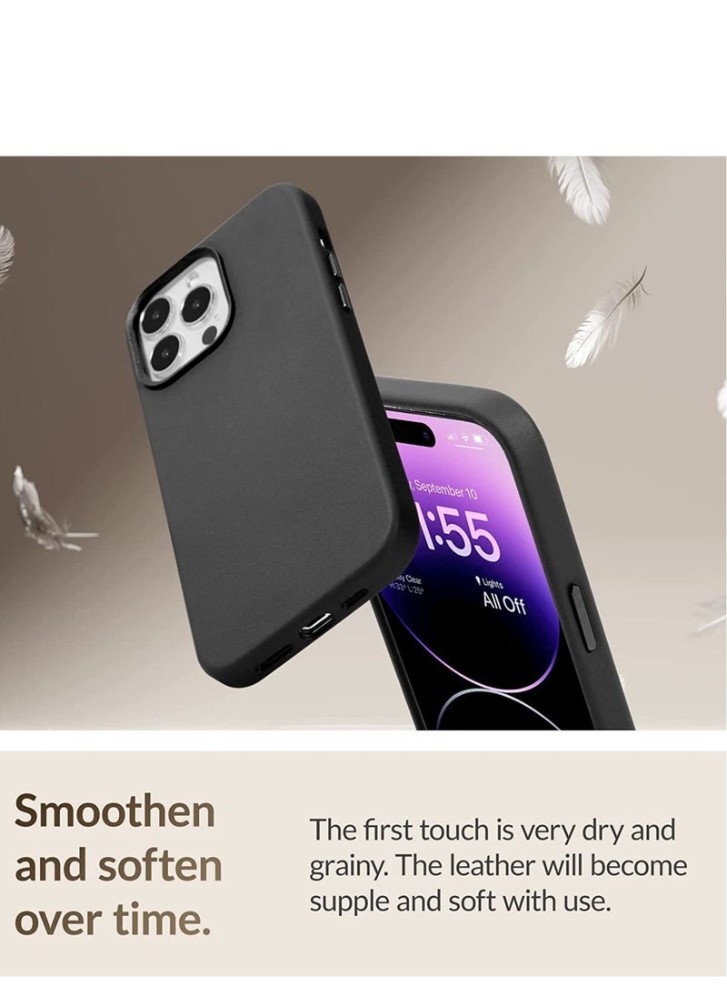 Raxoom (for iPhone 14 Pro Max) - European Nappa Leather Case - Smoothen and Soften Over Time - Compatible with Magsafe Black - Image 3