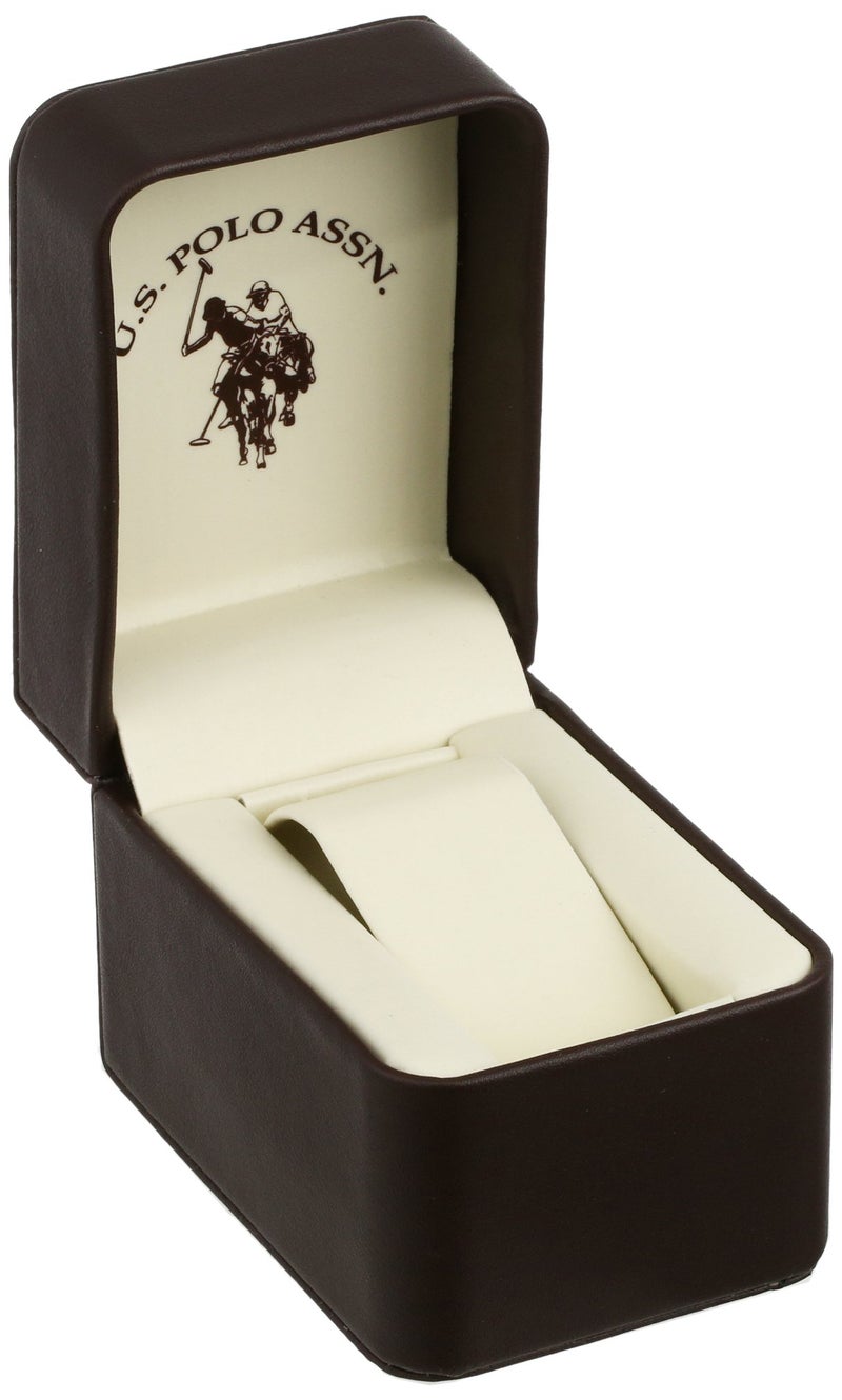 U.S. Polo Assn. ساعة يد تناظرية للرجال من يو إس بولو أسن مع قرص أزرق وشريط جلد صناعي بني - ساعة كوارتز كلاسيكية تشمل علبة تناسب المعاصم 5.5"-8" - Image 4