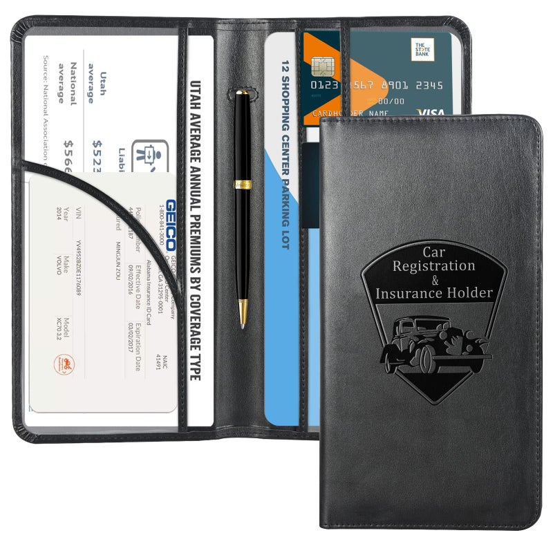 CoBak Car Registration and Insurance Holder - Vehicle Glove Box Car Organizer, Auto Truck Comparment Accessories Case for Essential Document, Driver License, Cards - Image 1