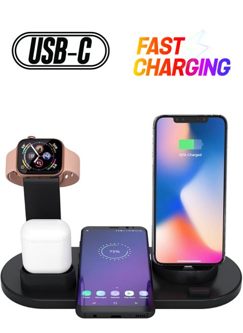 wireless charging station 4 in 1 - for multiple devices - Wireless charger Compatible for All Smart Watches, AirPods, earbuds, iPhone and all android Phones.