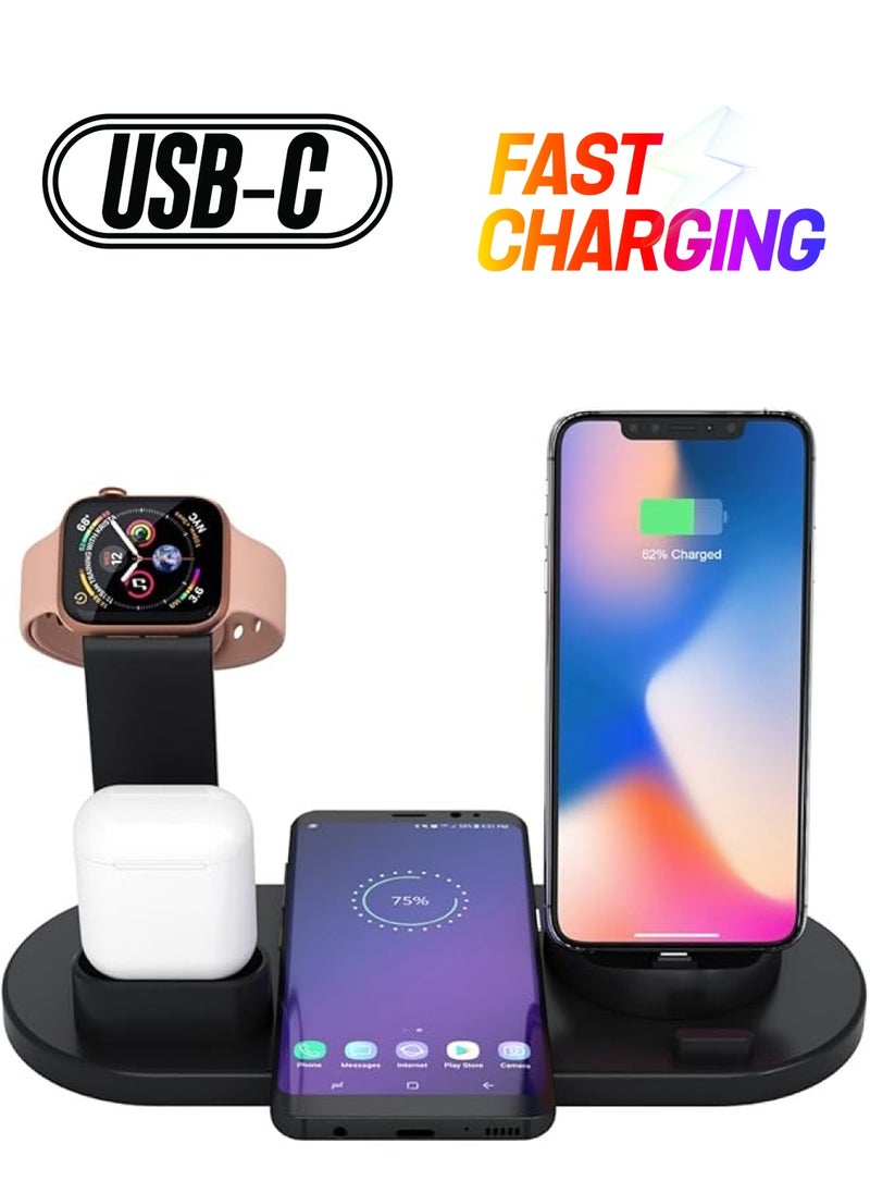 wireless charging station 4 in 1 - for multiple devices - Wireless charger Compatible for All Smart Watches, AirPods, earbuds, iPhone and all android Phones.