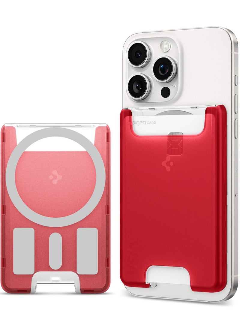 Spigen Ultra Hybrid (MagFit) Magnetic MagSafe Wallet Card Holder [3-4 Cards] for iPhone 16 Pro Max / 16 Pro / 16 Plus / 16 / iPhone 15/14/13/12 series - Classic C1 Ruby  - Image 1