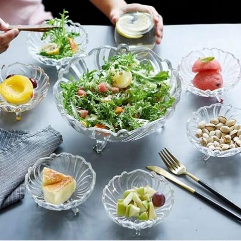 Luximal Designer Glass Serving FruitVegetable Flat Base Dining Table Glass Serving Dinnerware Transparent Crystal Flower Cut Pack of 1 - Image 3