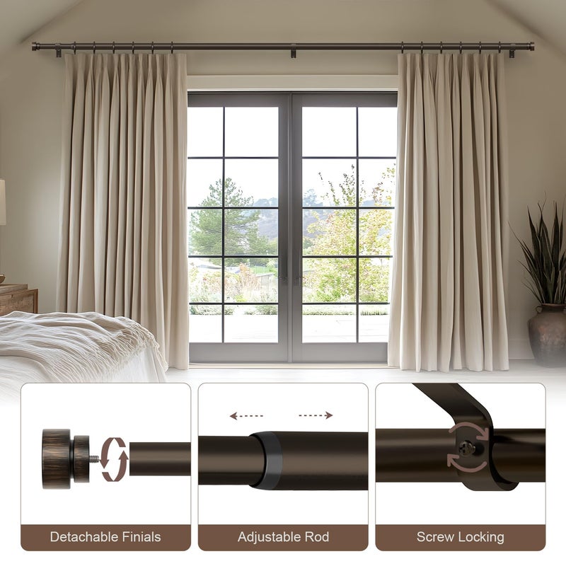 Lootkell Modern Antique Brown Bronze Curtain Rods for Windows 66 to 120 Inches Adjustable Heavy Duty 1" Diameter Window Rod with Decorative Finials for Outdoor Farmhouse Bedroom Kitchen Living Room - Image 5