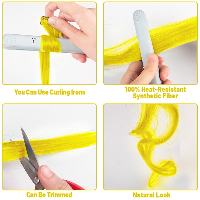 TOFAFA 22 inch Colored Hair Extensions, Colorful Party Highlights Clip in Synthetic Hair Extensions, Color Party Highlights Hairpieces for Girls Women Christmas New Year Cosplay Gift(10 PCS Yellow) - Image 5