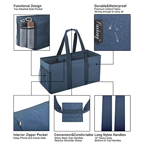 Finnhomy 42L Extra Large Utility Tote Bag, Solid Oxford Fabric Storage Bag with Handles and Pockets, Reusable Folding Grocery Bags Totes for Pool Beach Picnic Shopping Laundry, 2 Pack Denim Blue - Image 2