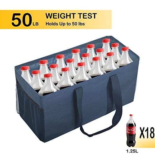 Finnhomy 42L Extra Large Utility Tote Bag, Solid Oxford Fabric Storage Bag with Handles and Pockets, Reusable Folding Grocery Bags Totes for Pool Beach Picnic Shopping Laundry, 2 Pack Denim Blue - Image 3