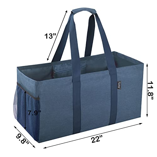 Finnhomy 42L Extra Large Utility Tote Bag, Solid Oxford Fabric Storage Bag with Handles and Pockets, Reusable Folding Grocery Bags Totes for Pool Beach Picnic Shopping Laundry, 2 Pack Denim Blue - Image 4