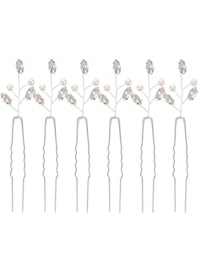 6 Pcs Silver U Shaped Rhinestone Bridal Hairpins For Wedding Bridesmaids Hair Styling - Image 1