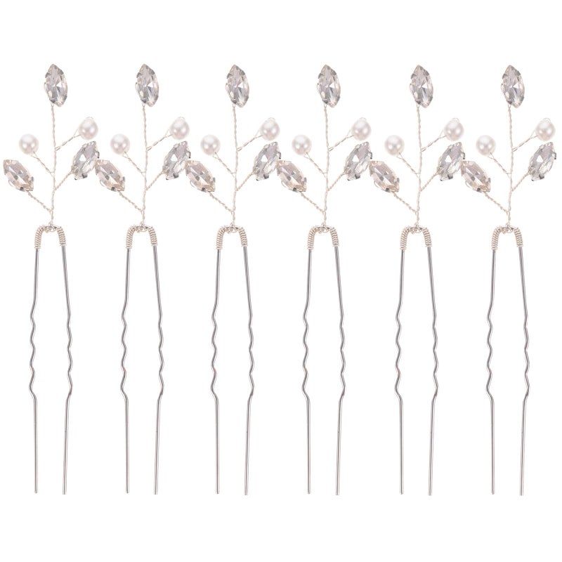 6 Pcs Silver U Shaped Rhinestone Bridal Hairpins For Wedding Bridesmaids Hair Styling - Image 2