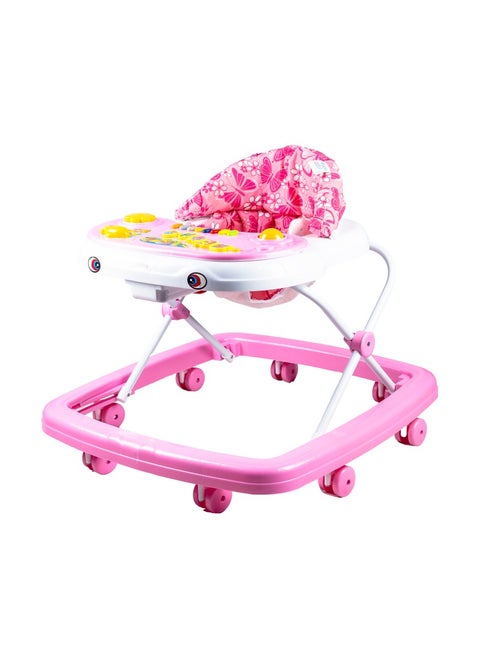 Adjustable Foldable Baby Walker with Activity Center – 2-in-1 Sit-to-Stand Push Walker for Toddlers and Babies (6 Months+), Lightweight with Removable Tray, Music, and Safety Brakes – Ideal for Learning to Walk-Pink