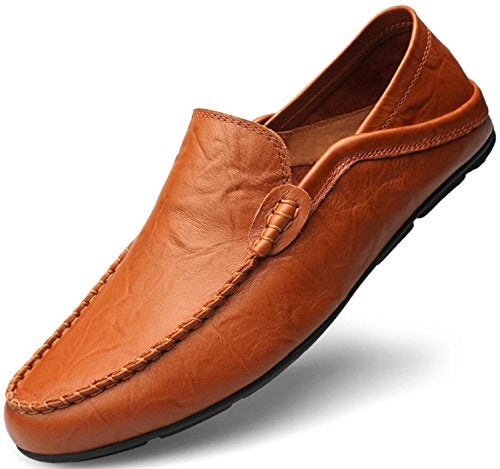 Go Tour Men's Premium Genuine Leather Casual Slip On Loafers Breathable Driving Shoes Fashion Slipper Brown 11/47 - Image 1