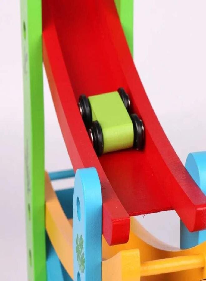 Wooden Car Race Track Ramp Toy for 3+ Year Old Toddler | Motor Skills Race Track Wooden Toy with 4 Cars and stable Base | Great Montessori Toys Gift for Toddlers. - Image 4