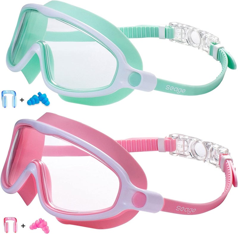 Seago Swim Goggles 2 Pack Anti-Fog Anti-UV Wide View Swimming Goggles for Kids 3-14 - Image 1