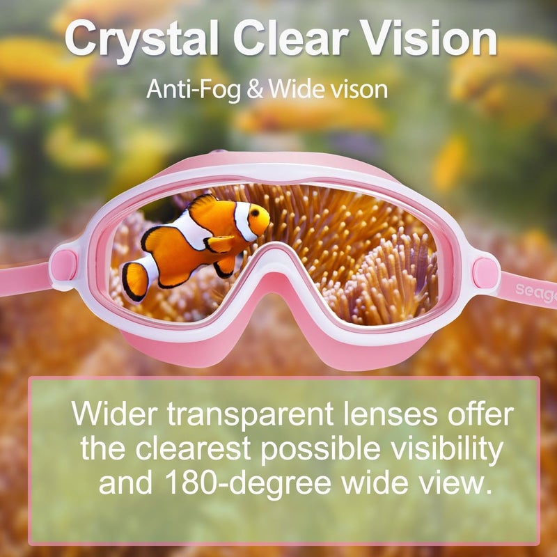 Seago Swim Goggles 2 Pack Anti-Fog Anti-UV Wide View Swimming Goggles for Kids 3-14 - Image 5