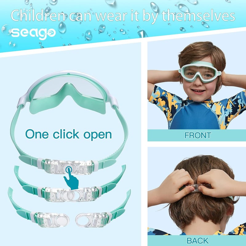 Seago Swim Goggles 2 Pack Anti-Fog Anti-UV Wide View Swimming Goggles for Kids 3-14 - Image 3