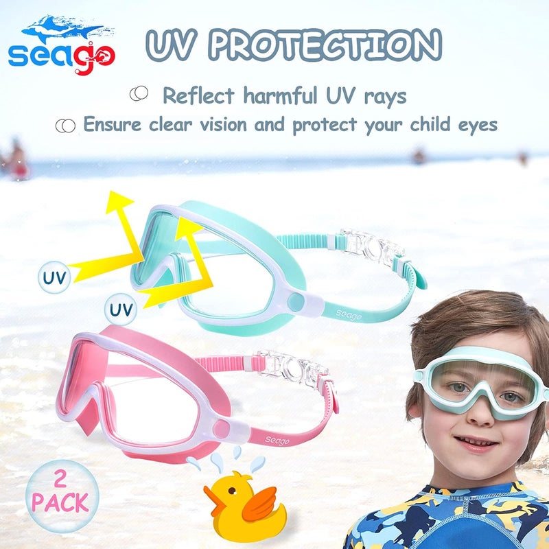 Seago Swim Goggles 2 Pack Anti-Fog Anti-UV Wide View Swimming Goggles for Kids 3-14 - Image 4