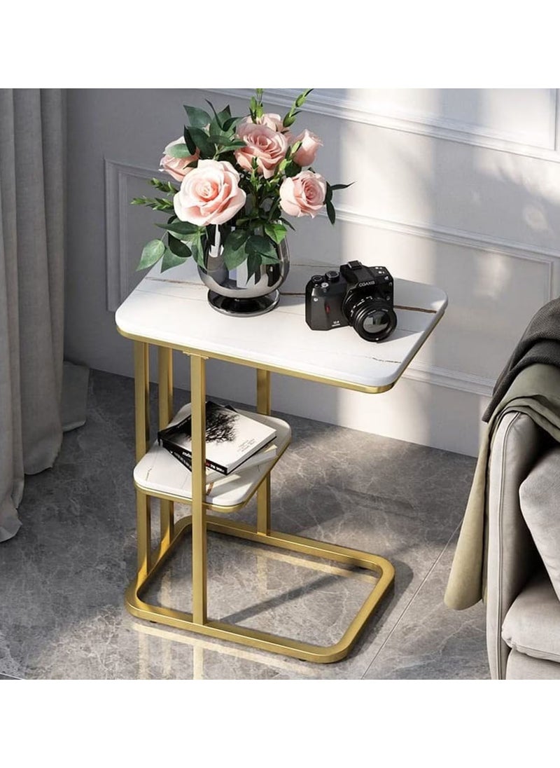 DubaiGallery Small table modern corner table two-tier bedside table Nordic oval table living room with storage shelves small coffee table side cabinet  - Image 2