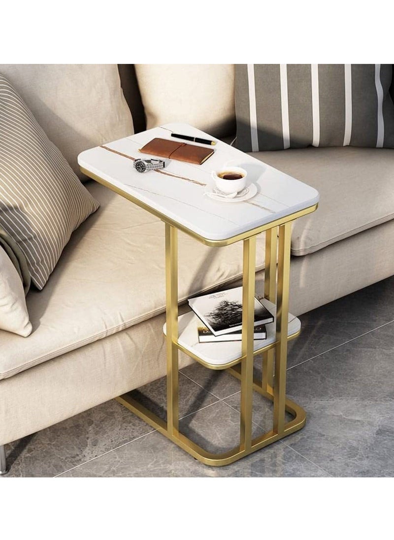 DubaiGallery Small table modern corner table two-tier bedside table Nordic oval table living room with storage shelves small coffee table side cabinet  - Image 3