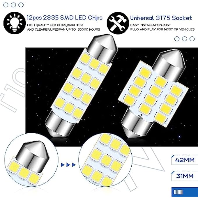 joyzzz Led Car Bulbs 24 Pieces Led Interior Replacement Bulbs Led Bulbs For Cars Kit Super Bright Dome Light Bulbs Car Interiors Dome Map Door Courtesy License Plate Lights T10 31Mm 42Mm - Image 3
