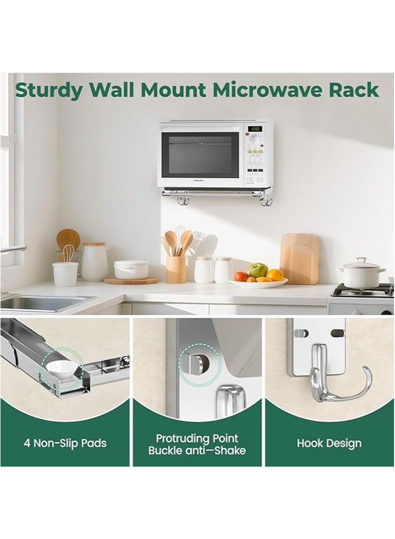 أبوستيم حامل جداري عالمي للميكروويف من الفولاذ المقاوم للصدأ مع خطاف قابل للإزالة، وذراع قابل للتعديل، وحامل فرن قابل للطي للمطبخ، وحامل رف يتحمل حتى 50 كجم، مناسب للمطابخ المنزلية (فضي) - Image 5