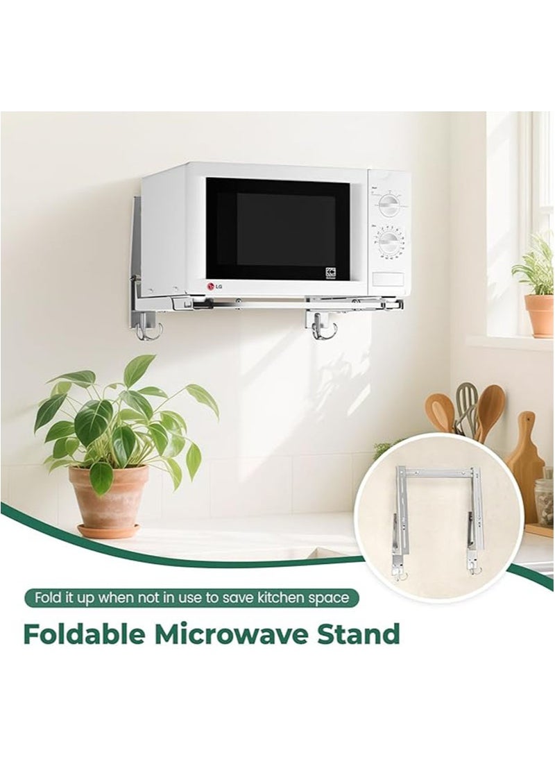 أبوستيم حامل جداري عالمي للميكروويف من الفولاذ المقاوم للصدأ مع خطاف قابل للإزالة، وذراع قابل للتعديل، وحامل فرن قابل للطي للمطبخ، وحامل رف يتحمل حتى 50 كجم، مناسب للمطابخ المنزلية (فضي) - Image 4