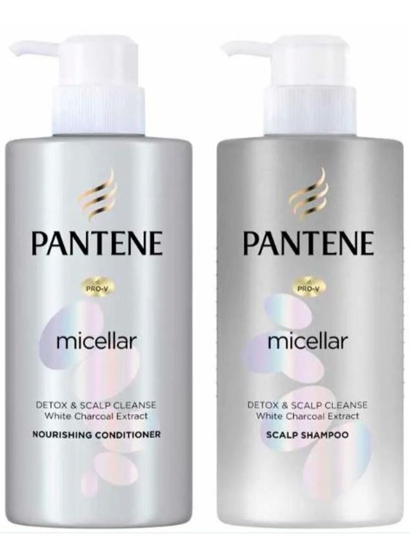 بانتين مجموعة بانتين ميسيلار وايت للتنظيف العميق لفروة الرأس بالفحم - بلسم مغذي + شامبو لفروة الرأس 300 مل + 300 مل - Image 1
