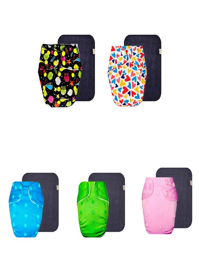 حفاضات قماشية فاخرة من دمبلدو مع حشوة رمادية (عبوة من 5) | شعور بالجفاف والراحة | قابلة لإعادة الاستخدام والغسل | أزرار كبس قابلة للتعديل | ضرورية للاستخدام اليومي | من 3 أشهر إلى 3 سنوات | للجنسين - Image 1