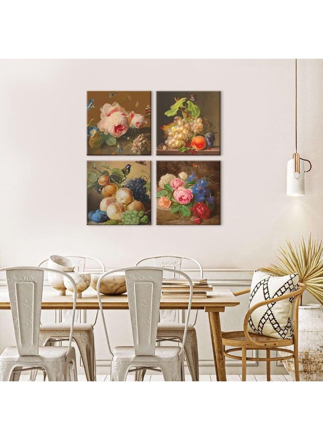 Sungeek 4-Piece Canvas Pictures with Wooden Frame, Canvas Print Pictures 30 x 30 cm, Modern Wall Pictures, Art Print, Wall Decoration for Living Room, Bedroom, Home, Office, Dining Room (Fruits and Flowers) - Image 5