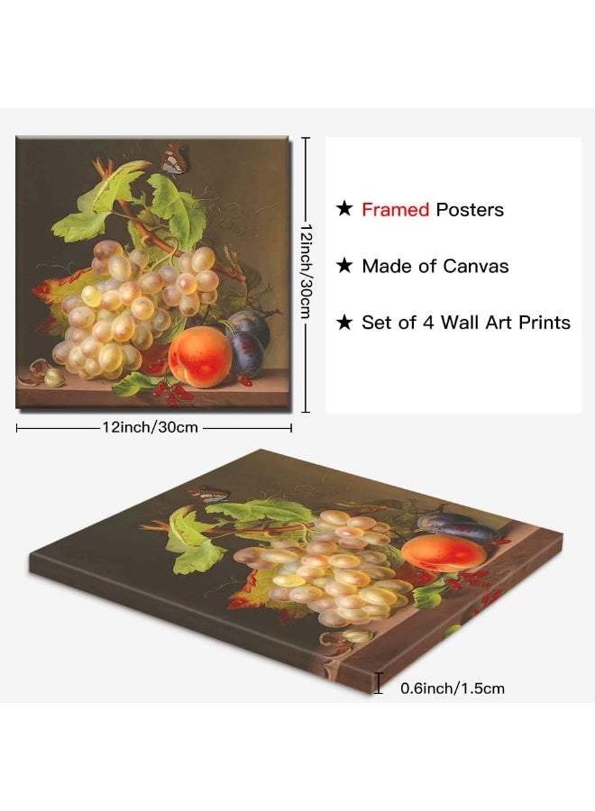 Sungeek 4-Piece Canvas Pictures with Wooden Frame, Canvas Print Pictures 30 x 30 cm, Modern Wall Pictures, Art Print, Wall Decoration for Living Room, Bedroom, Home, Office, Dining Room (Fruits and Flowers) - Image 2