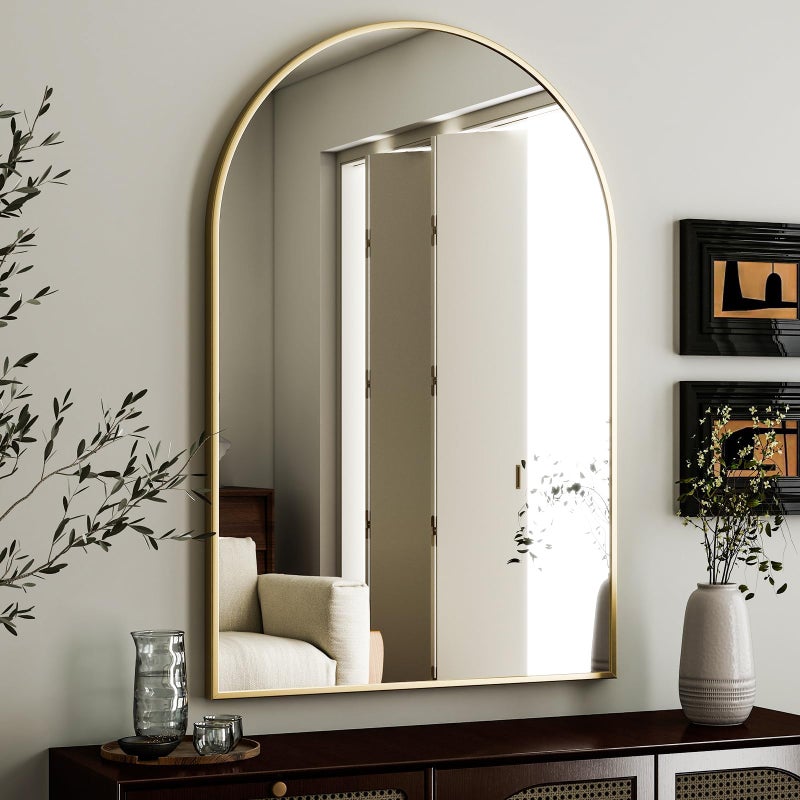 HARRITPURE Arched Wall Mirror â€“ 24"x36" Arch Bathroom Mirror, Gold Metal Frame Vanity Mirrors for Bedroom, Entryway, Living Room Home Decor - Image 1