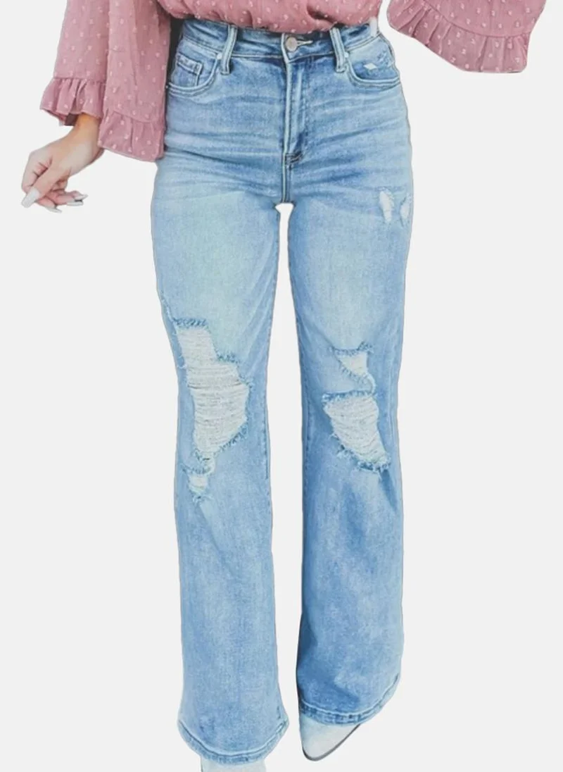 YUNIQEE Blue Bootcut Highly Distressed High-Rise Jeans