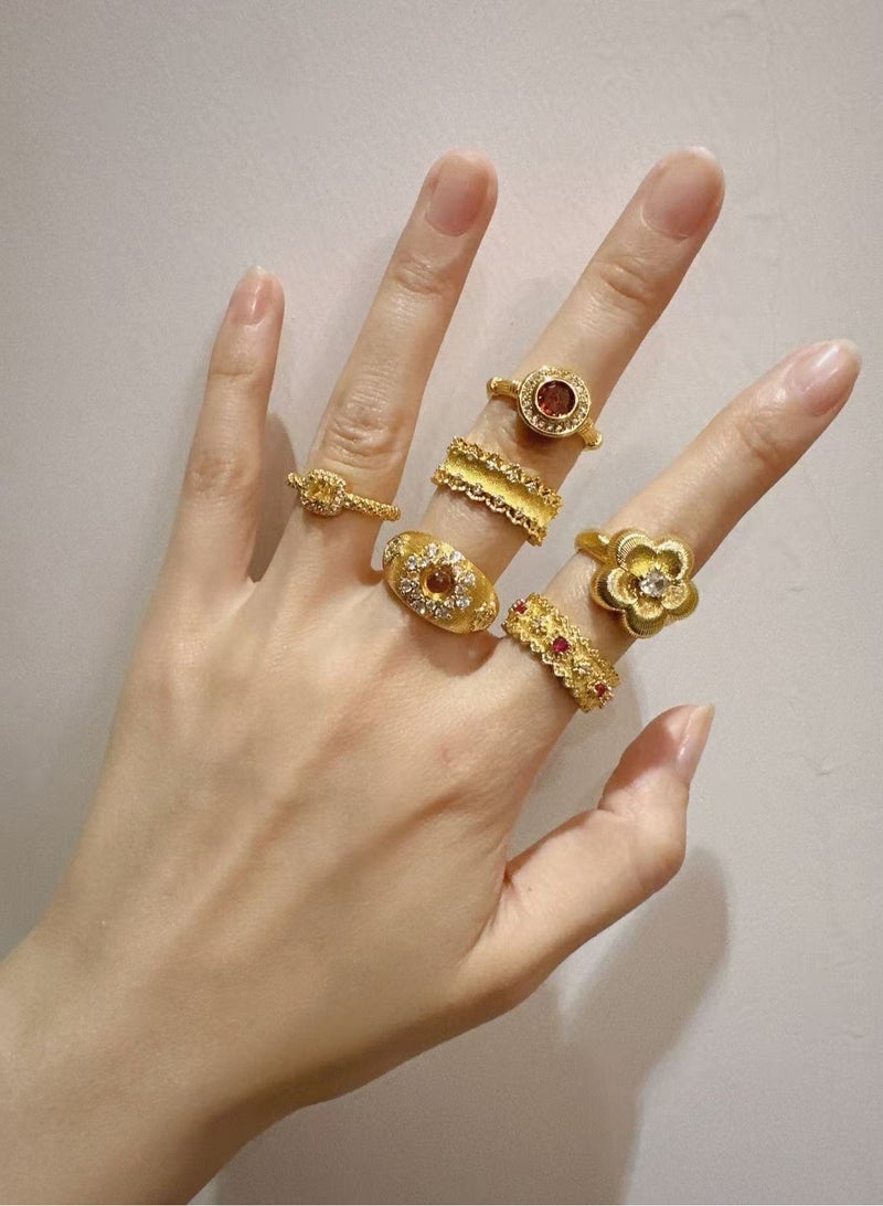 SYNSYB Vintage Style Gold-Plated adjustable Ring Set, Crystal Floral Design, Amber Centre Stone With Luxury Gift Box - Image 3