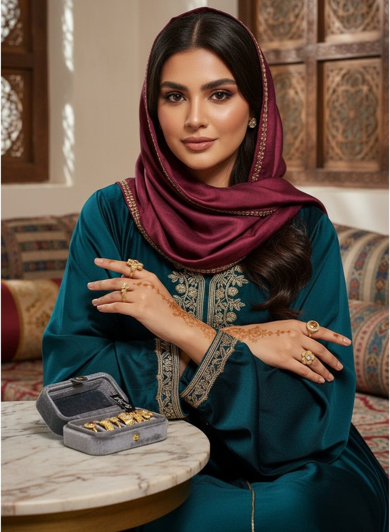 SYNSYB Vintage Style Gold-Plated adjustable Ring Set, Crystal Floral Design, Amber Centre Stone With Luxury Gift Box - Image 1