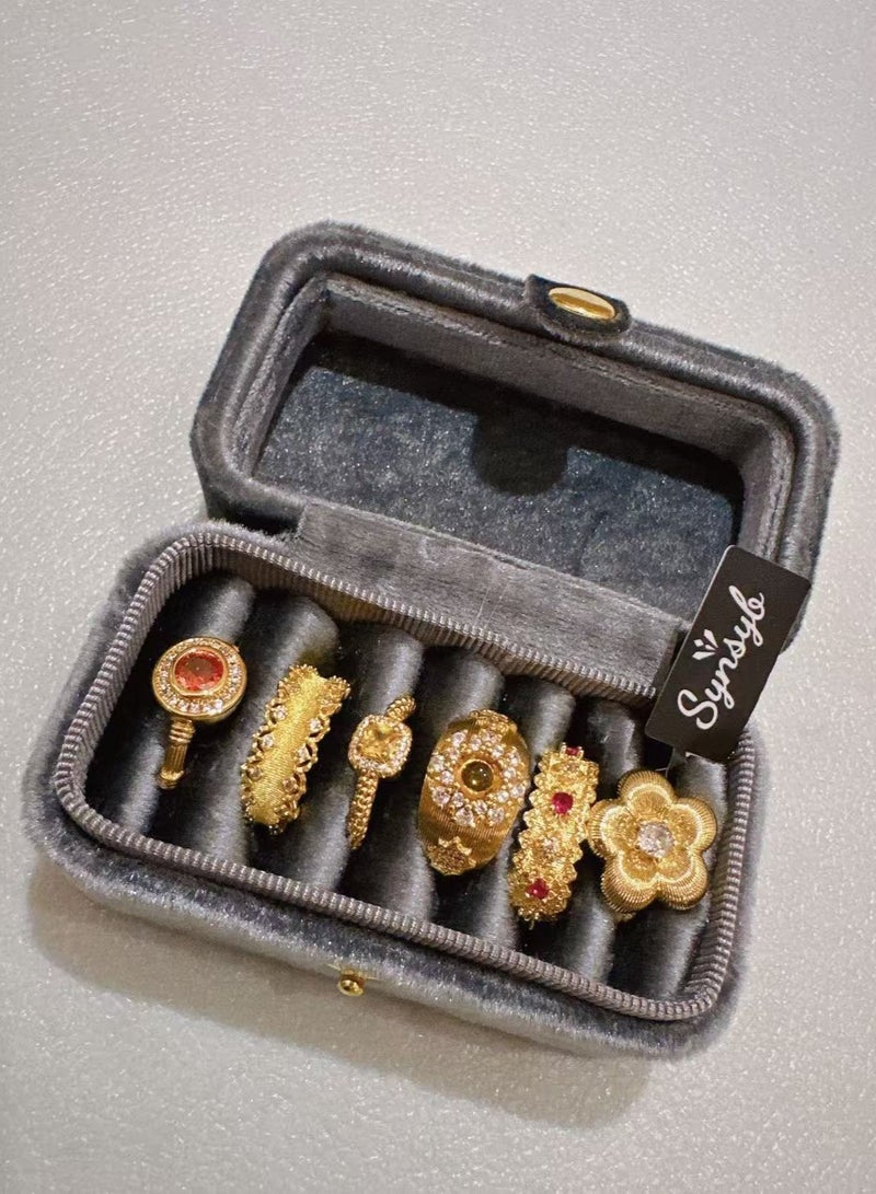 SYNSYB Vintage Style Gold-Plated adjustable Ring Set, Crystal Floral Design, Amber Centre Stone With Luxury Gift Box - Image 2