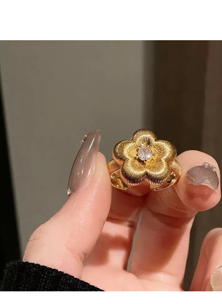 SYNSYB Vintage Style Gold-Plated adjustable Ring Set, Crystal Floral Design, Amber Centre Stone With Luxury Gift Box - Image 5