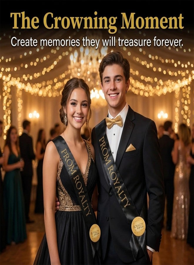 Anderson's Black & Gold Prom Royalty Sash Set with Black 2026 Buttons, Prom Accessories for High School Dance, Party, Costume, or Event, 4 Piece Set - Image 4