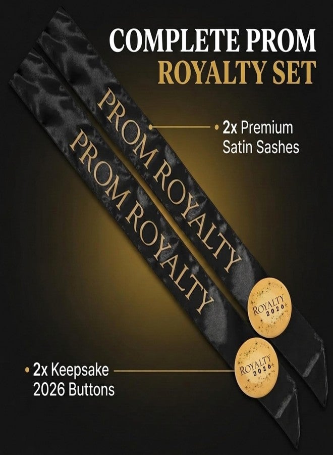 Anderson's Black & Gold Prom Royalty Sash Set with Black 2026 Buttons, Prom Accessories for High School Dance, Party, Costume, or Event, 4 Piece Set - Image 2