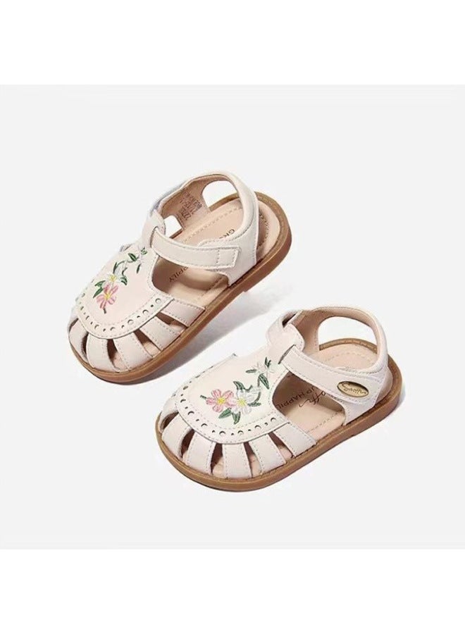Girls' Sandals Summer Closed Toe 1-year-old Baby Infant Medium And Small Children Soft Bottom Leather Surface Non-slip Wear-resistant Cute 3-6 Years Old