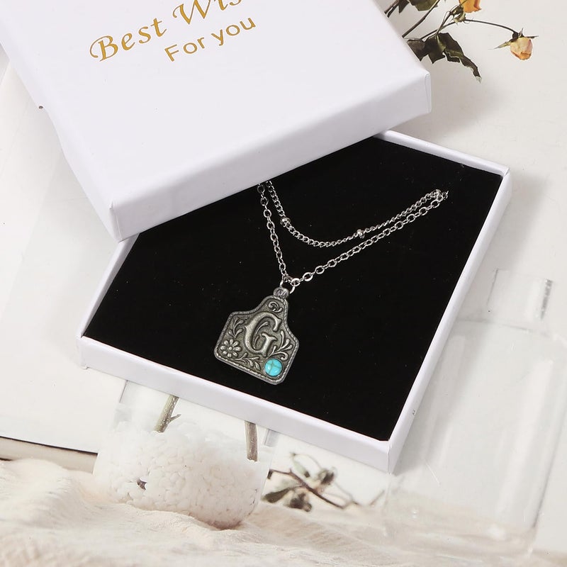 MANZHEN Western Cowgirl Initial Necklace for Men Women Layered Belt Buckle Necklaces Cow Tag Jewelry (G) - Image 2