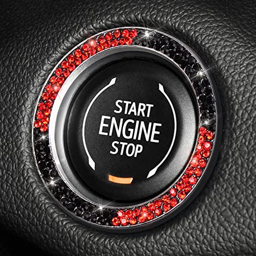 ToBeQueen Red Black Bling Push Start Button Cover Ring Emblem Sticker Interior Decoration Crystal Diamond Rhinestone Car Decor Red and Black Car Accessories for Women Red and Black - Image 1