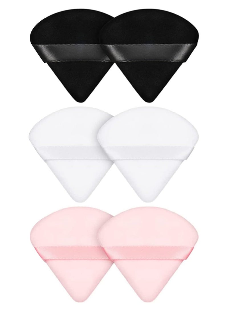 Powder Puff, 6pcs Makeup Sponge Triangle Powder Puff Soft Powder Sponge Reusable Triangle Sponges with Strap for Loose Powder Cosmetic Foundation Wet Dry Makeup (Black, White, Pink) - Image 1